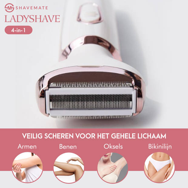 Shavemate 4 in-1 Ladyshave voor Vrouwen - Trimmer Vrouw - Haarverwijderaar - Wit