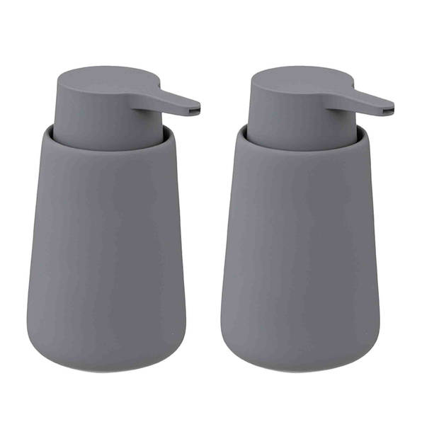 2x Stuks Zeeppompjes/zeepdispensers van keramiek - grijs - 250 ml - Zeeppompjes