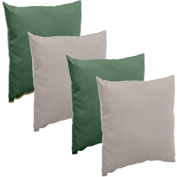 Bank/sier/tuin kussens voor binnen/buiten set 4x stuks emerald groen/taupe 40 x 40 cm - Sierkussens