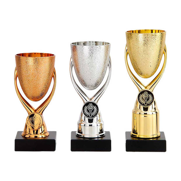 Luxe trofee/prijs beker op sierlijke poot - brons - kunststof - 15 x 6,8 cmAƒaEsA‚A - sportprijs - Fopartikelen