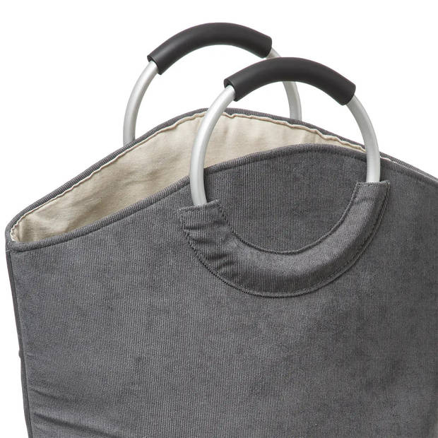 5Five Wasmand XXL wasgoed zak met hengsels - grijs - 35 liter - 52 x 28 x 60 cm - Wasmanden
