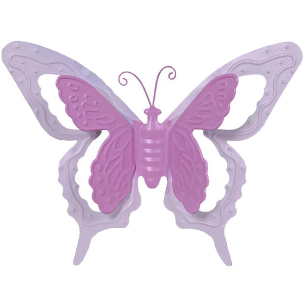 Tuin/schutting decoratie vlinders - metaal - roze - 24 x 18 cm - 46 x 34 cm - Tuinbeelden