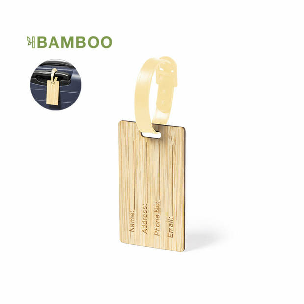 Kofferlabel van bamboe - beige - 9 x 5 cm - reiskoffer/handbagage labels - Bagagelabels