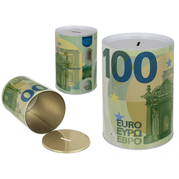 Out of the Blue Spaarpot 100 Euro bankbiljet - metaal - 22 x 15 cm - Kind/volwassenen - XXL-size - Spaarpotten