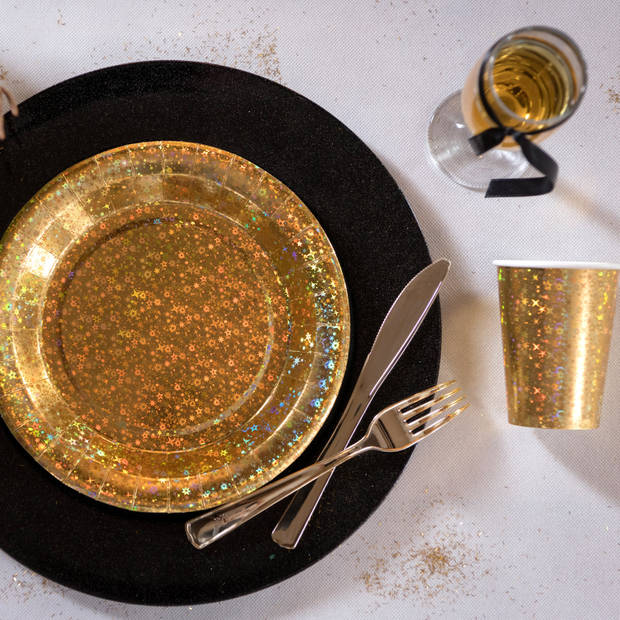 Santex feest wegwerp bekertjes - glitter - 20x stuks - 270 ml - goud - Feestbekertjes
