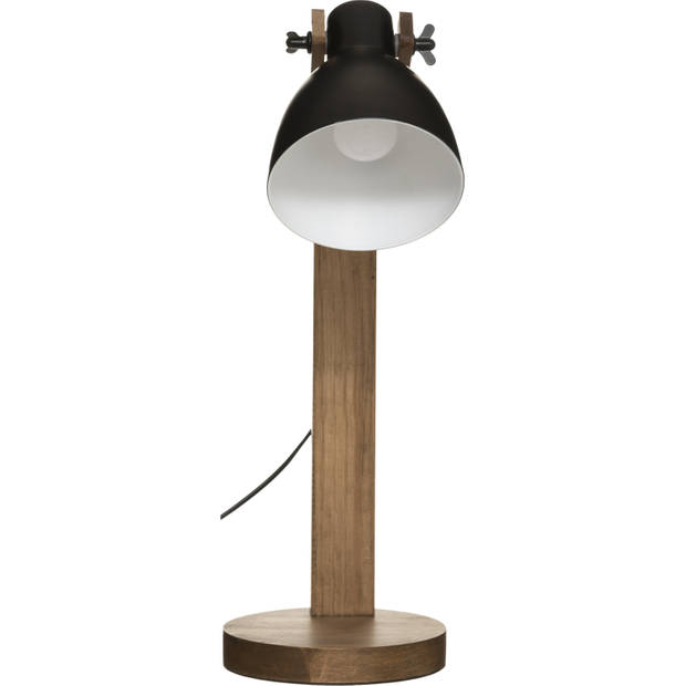 Atmosphera Tafellamp/bureaulampje Design Light Cuba - hout/zwart - H56 cm - Bureaulampen