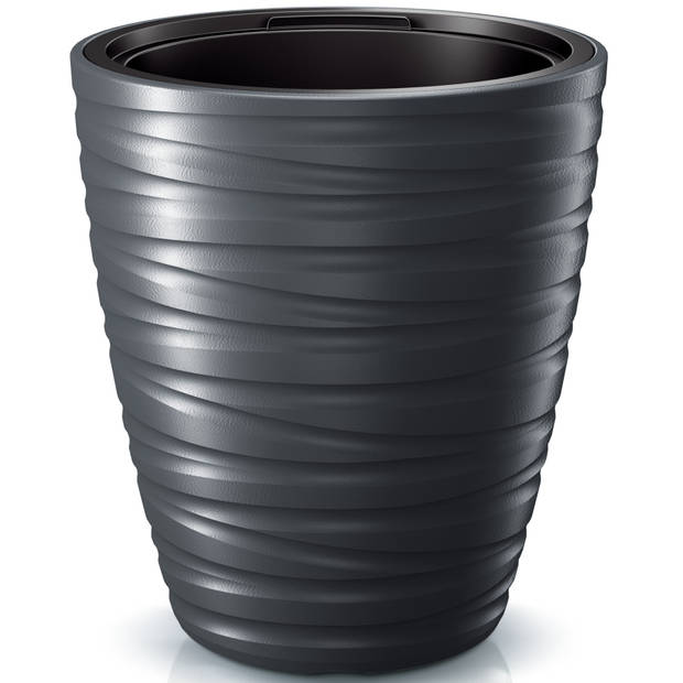 Prosperplast Plantenpot/bloempot Amazing - 2x - buiten/binnen - kunststof - antraciet - D37 x H42 cm - Plantenpotten