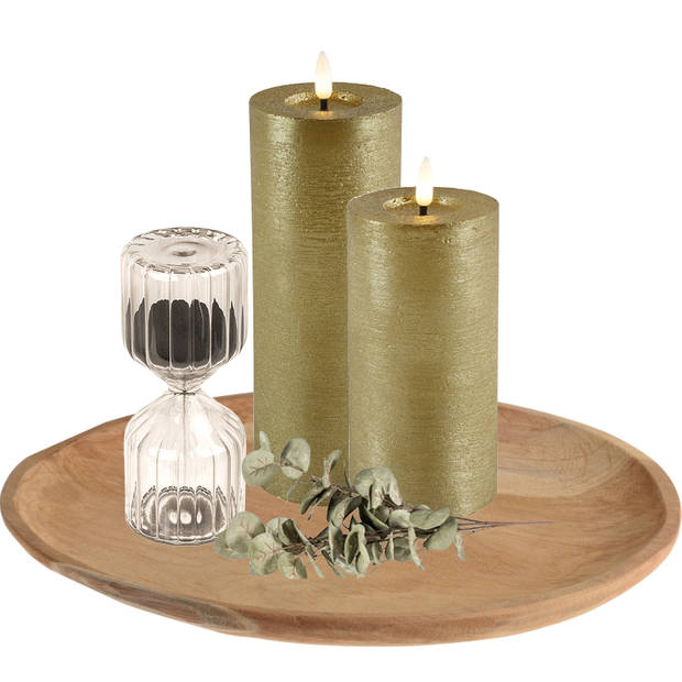 H&S Collection kaarsen plateau - decoratie - teak hout - D40 x H2 cm - Decoratieve Schaal (binnen)