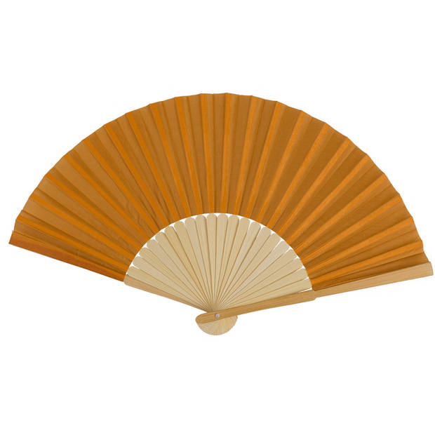Spaanse handwaaier - 2x - pastelkleuren - cognac bruin - bamboe/papier - 21 cm - Verkleedattributen