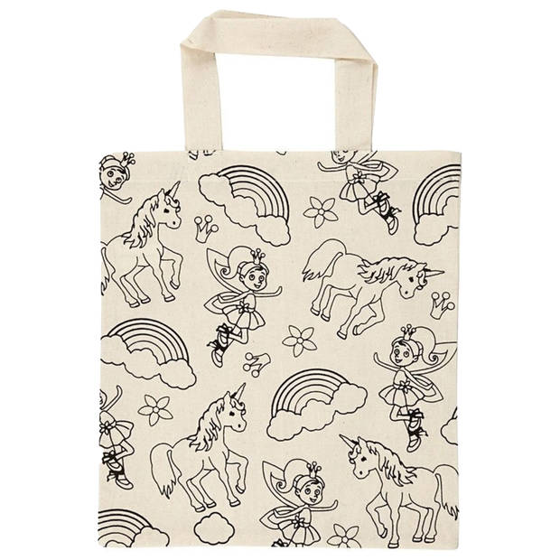 Inkleurbaar tasje eenhoorns thema inclusief 8x textielstiften - Hobbypakket