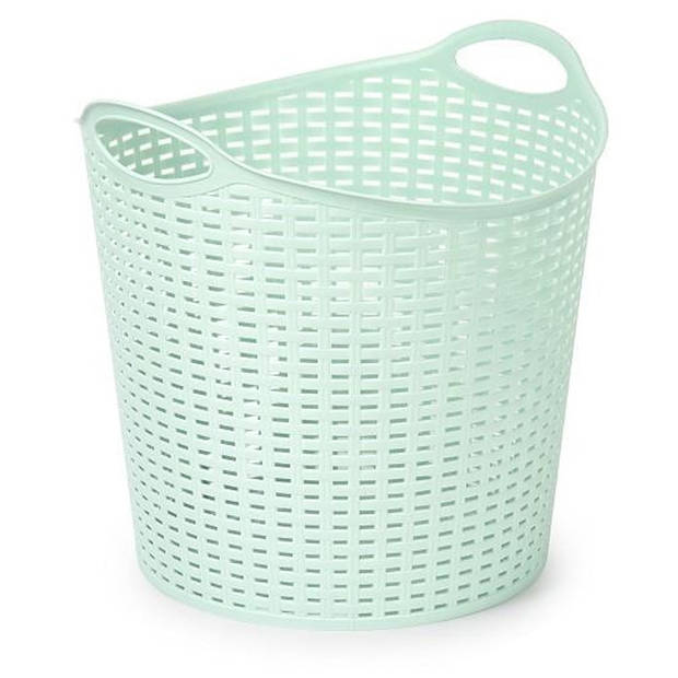 Plasticforte Gevlochten wasmand/opbergmand - 2x - flexibel - lichtgroen - 27 liter - rond - kunststof - Wasmanden