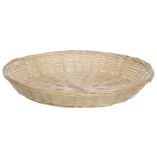 Broodmand rond - 2x - bamboe hout - D30 cm - mandje rotan/riet - broodmand