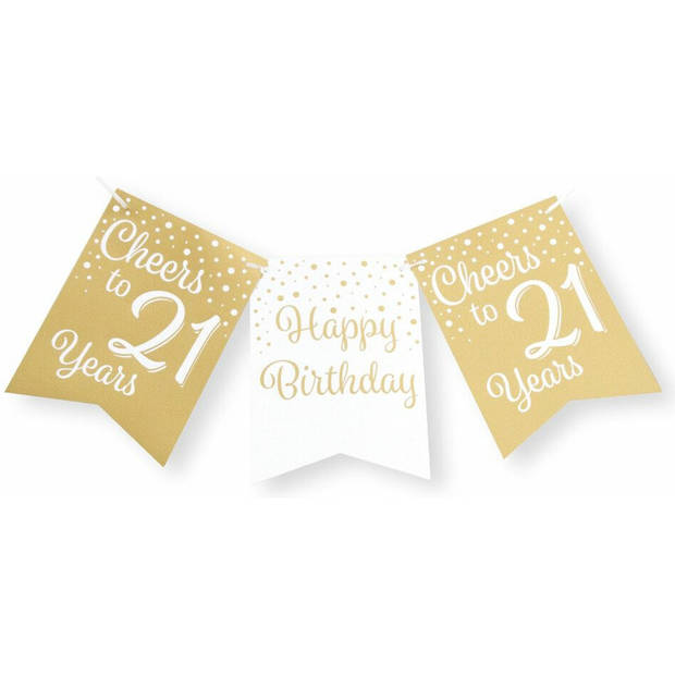 Paperdreams Verjaardag Vlaggenlijn 21 jaar - 2x - Gerecycled karton - wit/goud - 600 cm - Vlaggenlijnen