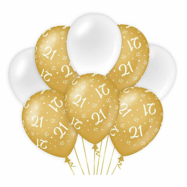 Paperdreams Luxe 21 jaar feestversiering set - Ballonnen & vlaggenlijnen - wit/goud - Feestpakketten