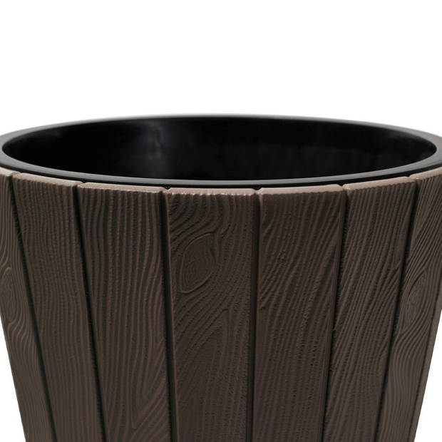 Prosperplast Plantenpot/bloempot Wood Style - buiten/binnen - kunststof - donkerbruin - D49 x H45 cm - Plantenpotten