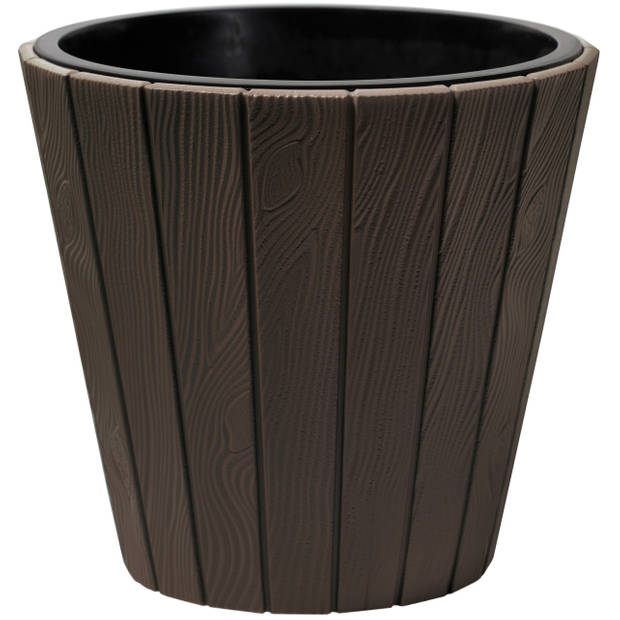 Prosperplast Plantenpot/bloempot Wood Style - 2x - buiten/binnen - kunststof - donkerbruin - D49 x H45 cm - Plantenpotte