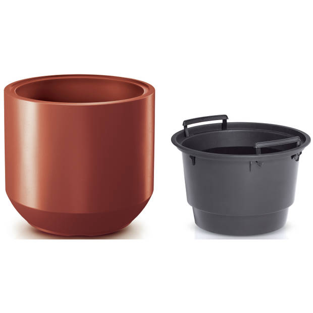 Prosperplast Plantenpot/bloempot Sevilla - 2x - buiten/binnen - kunststof - koper - D47 x H46 cm - Plantenpotten