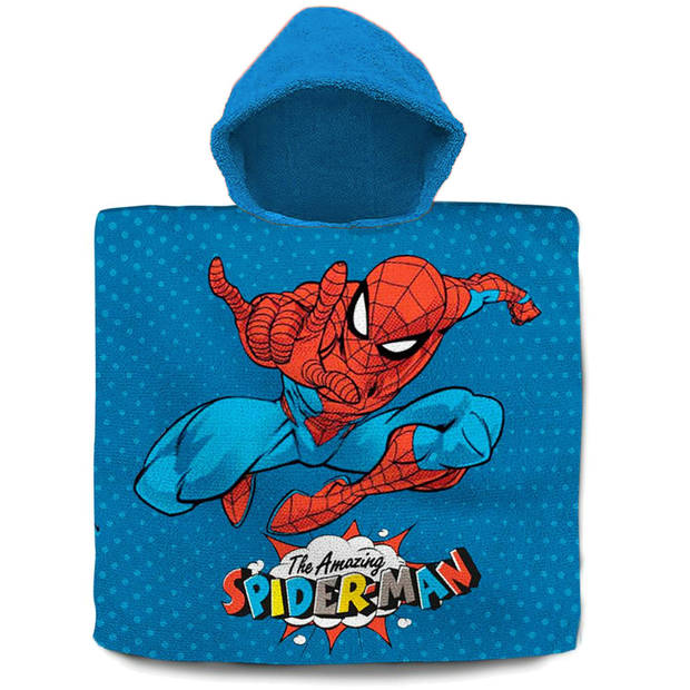 Marvel Spiderman bad cape/poncho - 60 x 120 cm - katoen - voor kinderen - Badcapes