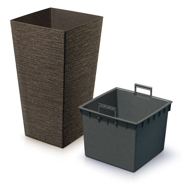 Prosperplast Plantenpot/bloempot - buiten - kunststof - koffie bruin - Eco wood look - D26 x H50 cm - Plantenpotten