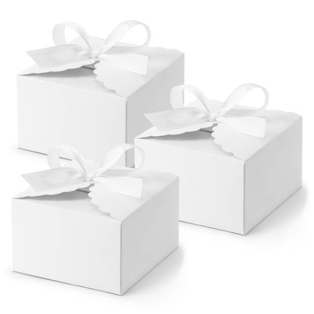 PartyDeco cadeaudoosje Wolkje - Bruiloft - 20x met lintje - wit - 8 x 5 cm - Cadeaudoosjes