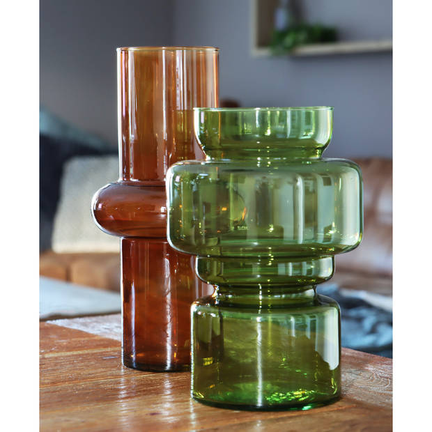 Bellatio Design Bloemenvaas - paars transparant gerecycled glas - D17 x H25 cm - Vazen