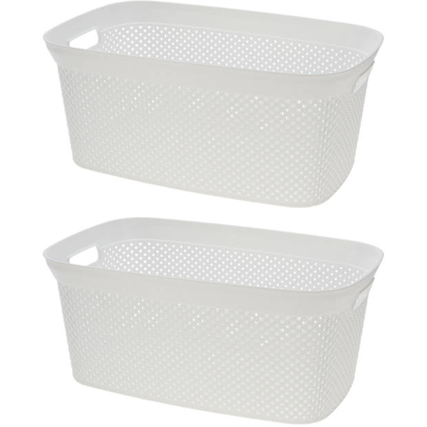 Wasmand van rotan gevlochten - 2x - wit - kunststof - 35 liter - 35 x 53 x 23 cm - Wasmanden