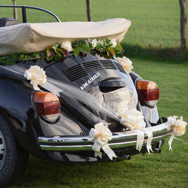 Santex trouwauto lint met strikjes - Bruiloft - wit satijnglans - just married - autodecoratie set - Feestdecoratievoorw