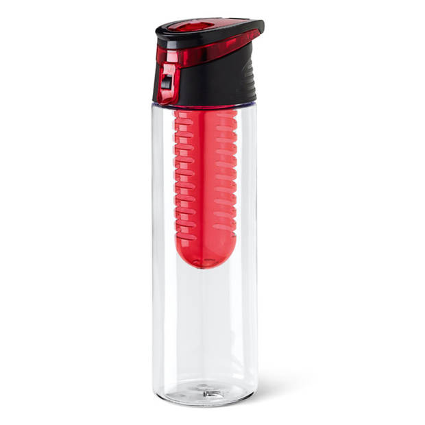 Waterfles/sportfles/drinkfles Waterprofs - 2x - transparant/rood - kunststof - 740 ml - met fruit filter - Drinkflessen