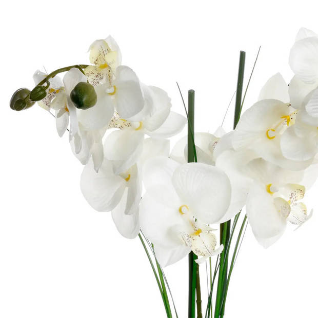 Atmosphera Orchidee bloemen kunstplant in zwarte bloempot - witte bloemen - H53 cm - Kunstplanten