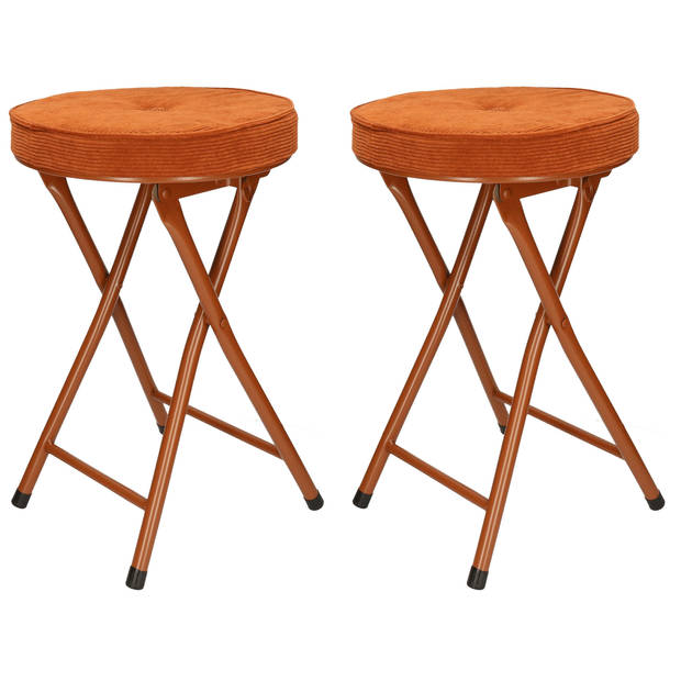 Home & Styling Bijzet krukje/stoel - 2x - Opvouwbaar - bruin Ribcord - D33 x H49 cm - Krukjes