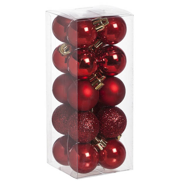 Volle kunst kerstboom 75 cm in jute zak inclusief rode versiering 37-delig - Kunstkerstboom