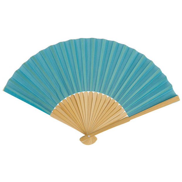 Spaanse handwaaier - 4x - special colours - turquoise blauw - bamboe/papier - 21 cm - Verkleedattributen