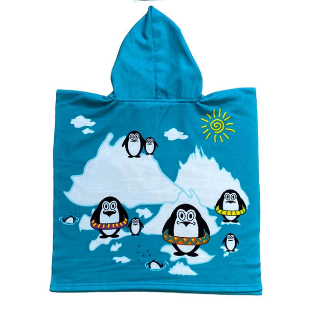 Bad cape/poncho - kinderen - pinguinsA‚A print - 60 x 120 cm - microvezel - Badcapes