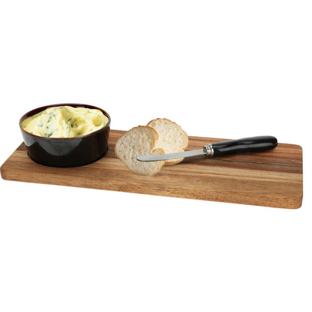 Serveerplank/borrelplank hapjes/saus/tapas - keramiek - bruin - incl. mesje - Serveerplanken