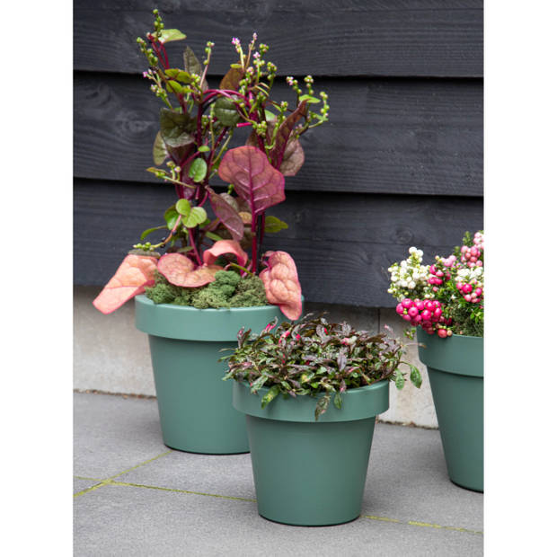 Mega Collections Plantenpot/bloempot - 3x - kunststof - donkergroen - buiten - D20 x H18 cm - Plantenpotten