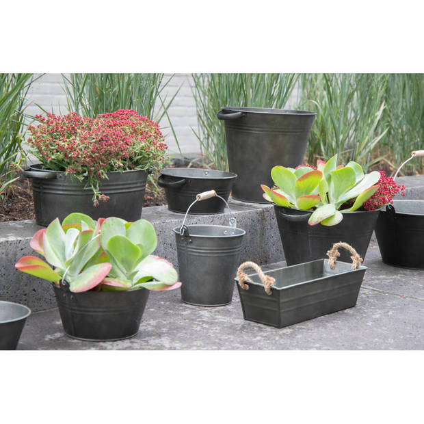 Mega Collections Emmer/plantenpot/bloempot - zink - -D32 x H18 cm - IJzeren emmer / teil