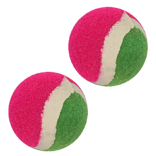 Vangbalspel met klittenband - groen/roze - 2 schilden en 3 balletjes - buiten/strand spellen - Vang- en werpspel