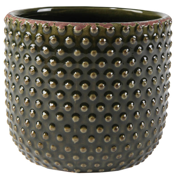 Ter Steege Plantenpot/bloempot Luxery Spike - keramiek - groen - Bolletjes motief - D14 x H13 cm - Plantenpotten