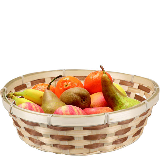 Fruitmand/fruitschaal rond - bamboe hout - D29 cm - bruin/naturel - Fruitschalen