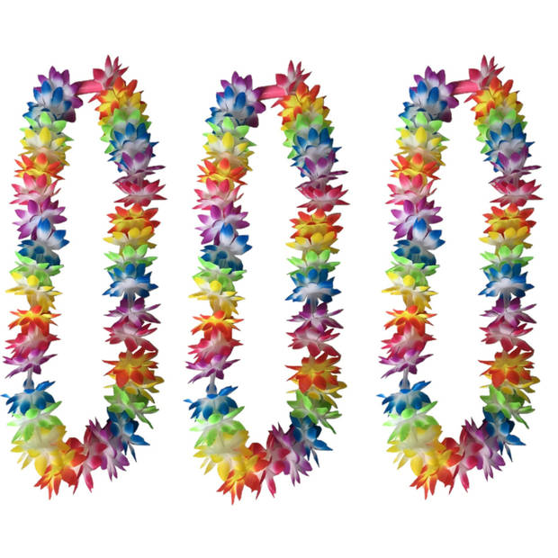 Hawaii krans/slinger - 6x - regenboog/zomerse kleuren - incl. led verlichting - Verkleedkransen