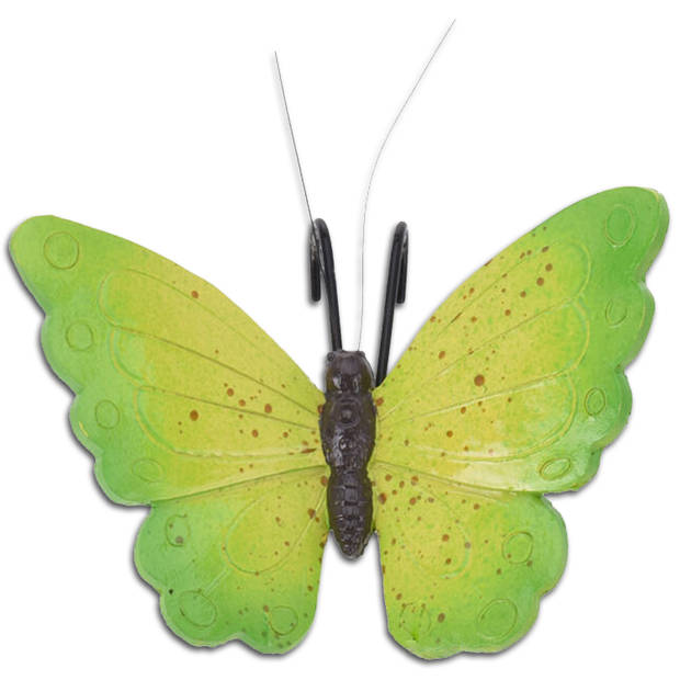 Pro Garden tuindecoratie bloempothanger vlinder - kunststeen - groen - 13 x 10 cm - Tuinbeelden