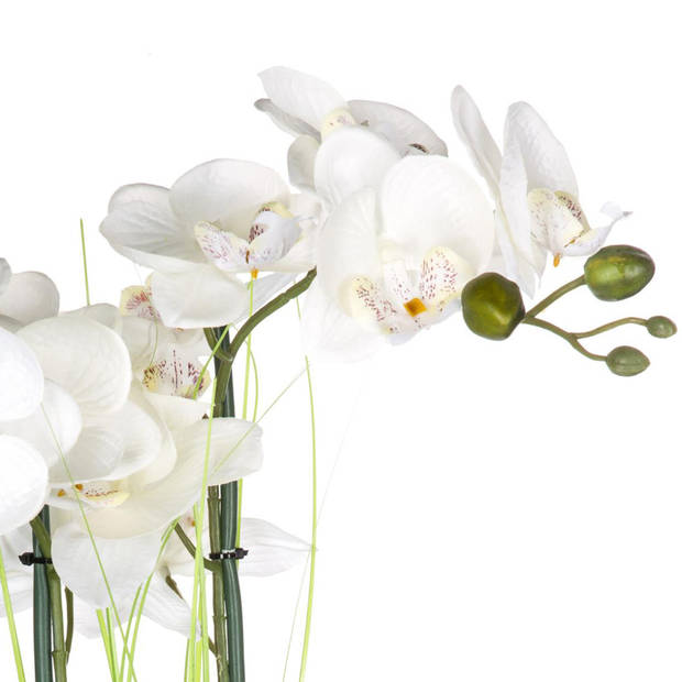 Atmosphera Orchidee bloem kunstplant - wit - H53 x B37 cm - in zilveren pot - Kunstplanten