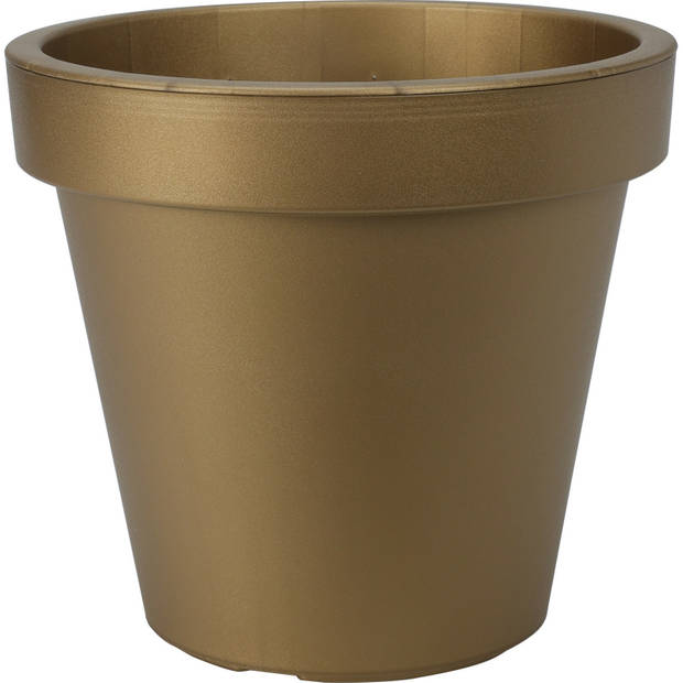 Pro Garden Plantenpot/bloempot - 2x - Tuin buiten - kunststof - mat goud - D25 cm - Plantenpotten