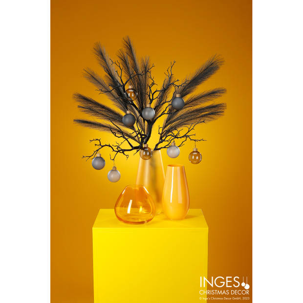 Kunstbloemen bloemstuk pluimen boeket in vaas - donkerbruin/geel tinten - 80 cm hoog - Kunstbloemen