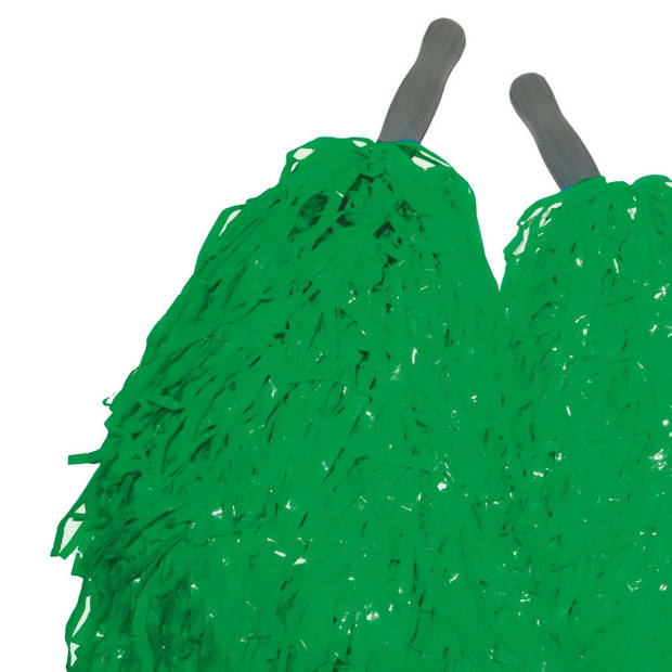 Funny Fashion Cheerballs/pompoms - set van 2x - groen - met franjes en stick handgreep - 25 cm - voor kinderen - Verklee