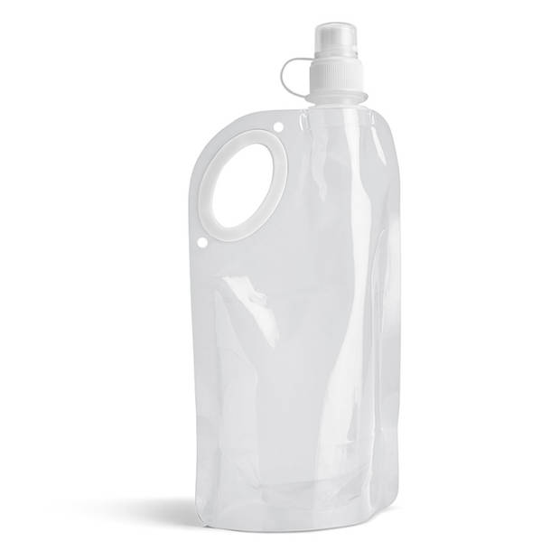Waterfles/drinkfles opvouwbaar - 2x - wit - kunststof - 770 ml - schroefdop - waterzak - Drinkflessen