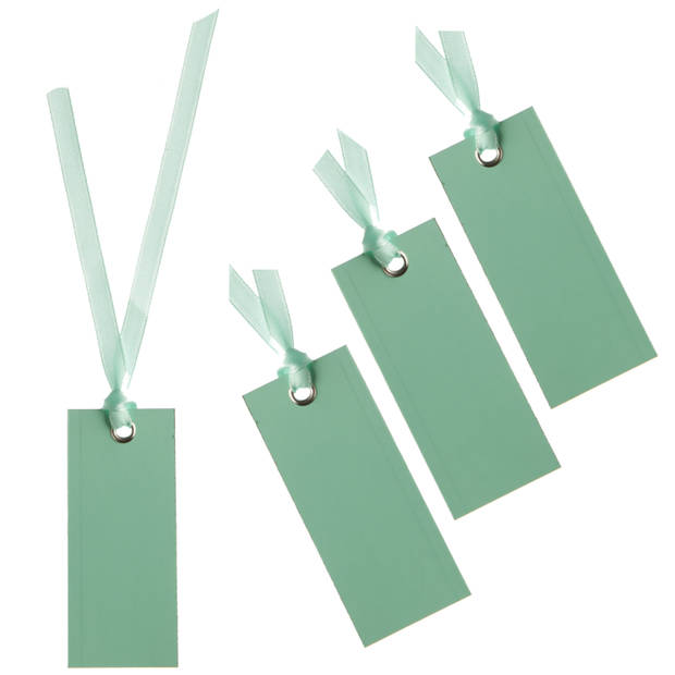 Santex cadeaulabels met lintje - set 48x stuks - mint groen - 3 x 7 cm - naam tags - Cadeauversiering