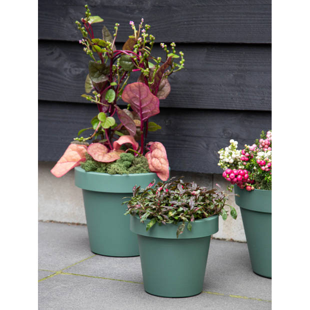 Mega Collections Plantenpot/bloempot - kunststof - donkergroen - buiten - D25 x H22 cm - Plantenpotten