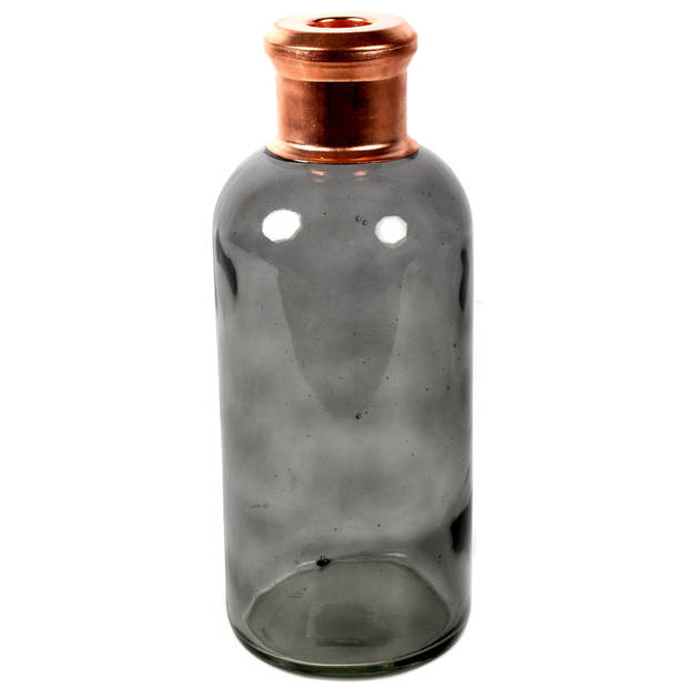 Countryfield Bloemenvaas Firm Bottle - 2x - transparant grijs/koper - glas - D11 x H27 cm - Vazen