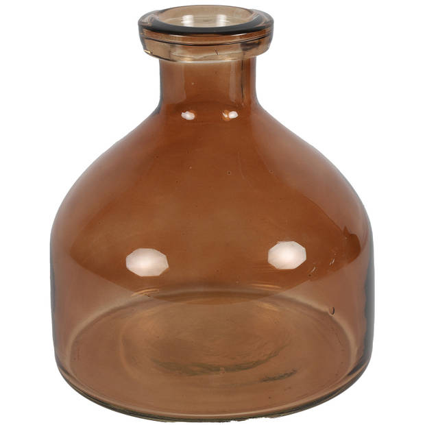 Countryfield Bloemenvaas Low Bottle - 2x - transparant bruin - glas - D18 x H20 cm - Buikfles - Vazen